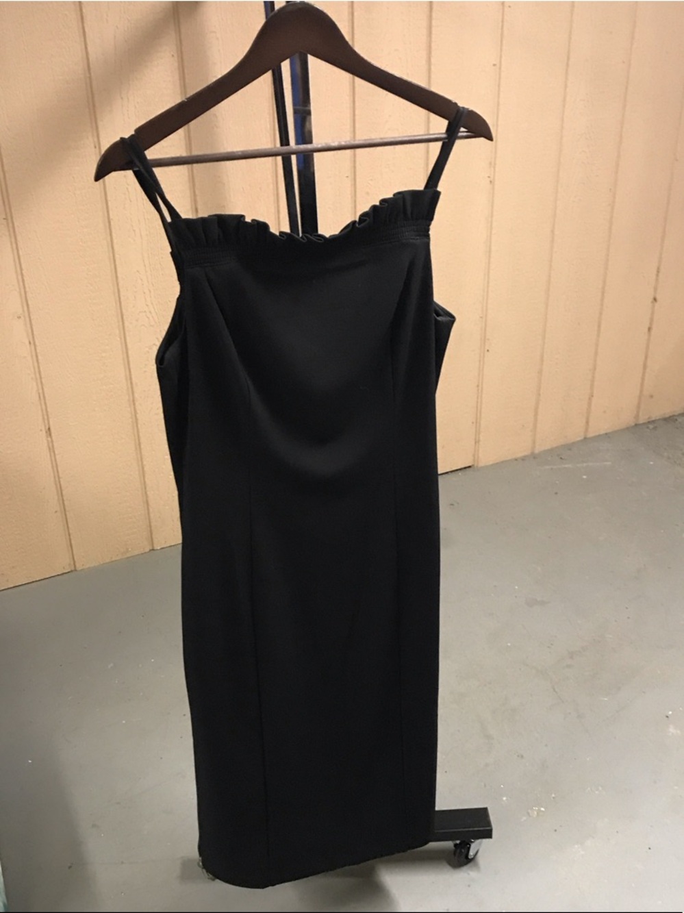 White House Black Market Black Ruffled Neck Midi Slip Dress